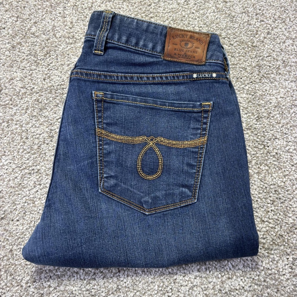 Lucky Brand Lola Straight Jeans Womens 6 28x32 Blue Medium Wash Embroidered